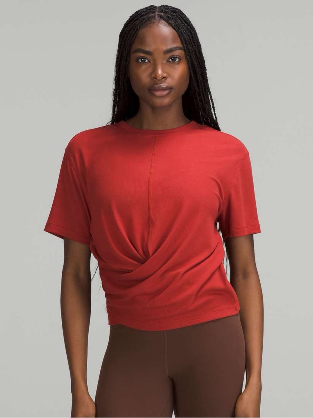 lululemon athletica Brick orange Red Twist-Waist Short Sleeve Tee